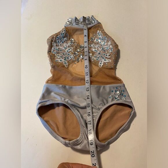 Patrick J designs dance costume silver gray embellished rhinestoned leotard CM - Picture 6 of 14